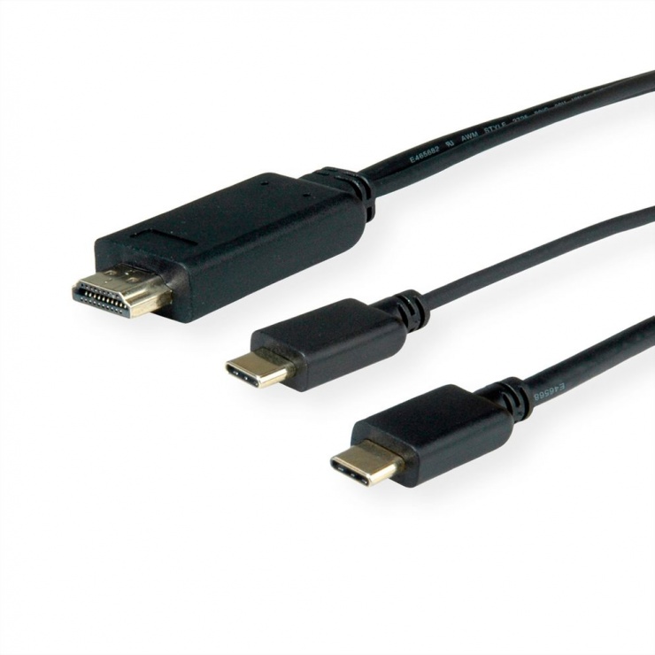 Imagine Cablu USB-C la HDMI 4K@60Hz cu alimentare USB-C T-T 1m Negru, Roline 11.04.5952